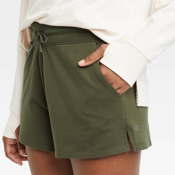 all in motion Pants - NWT French Terry Mid-Rise Short Olive Green